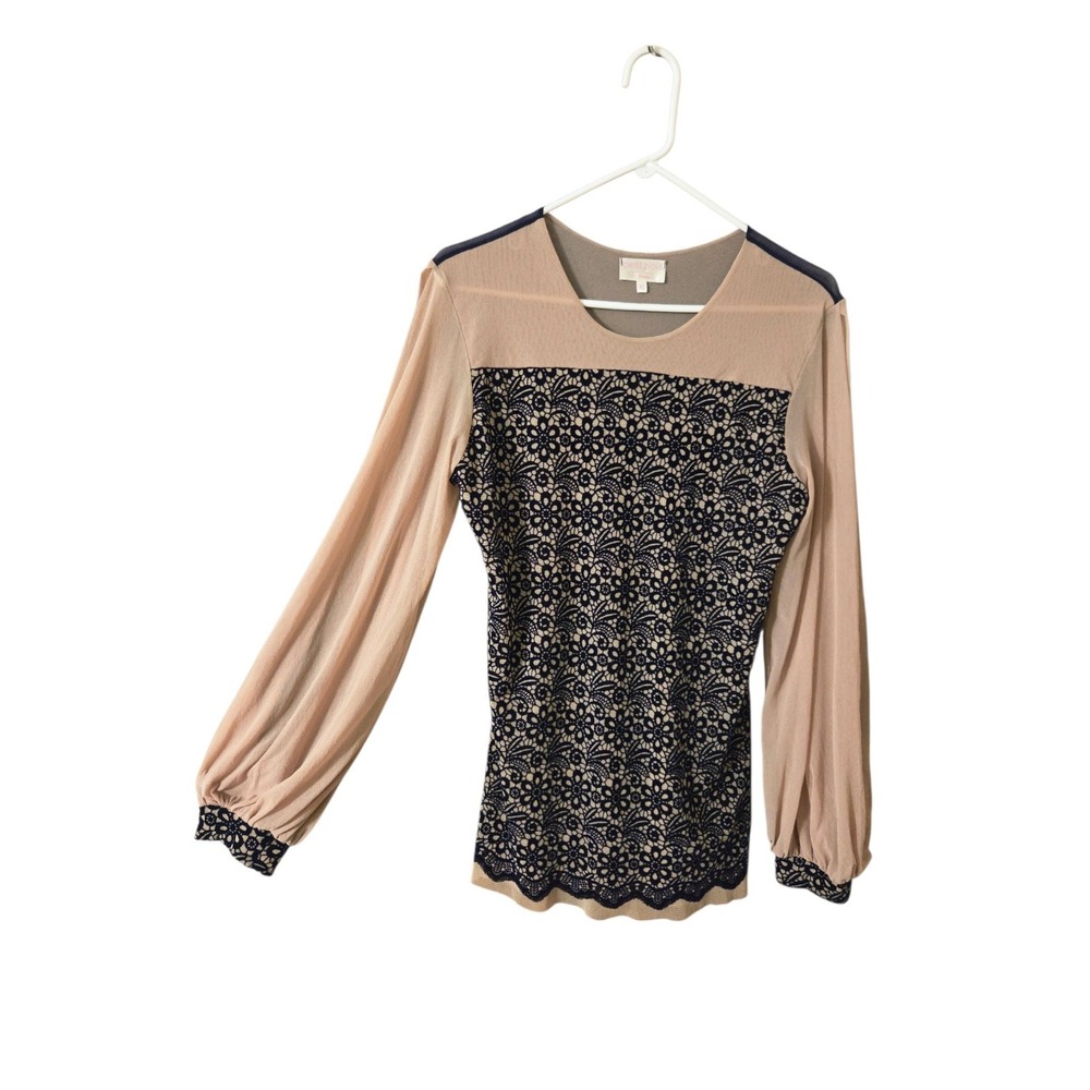Petit Pois Mesh Velvet Navy Blue Nude black LS Split-Sleeve Sheer Top Fitted XL